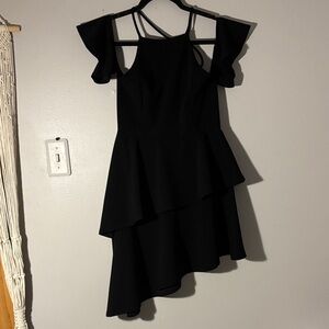 Elegant Black Ruffle Asymmetrical Short Dress size XS